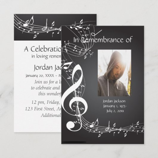 Memoryservice lädt Musiknoten zu benutzerdefiniert Einladung (Vorne/Hinten)