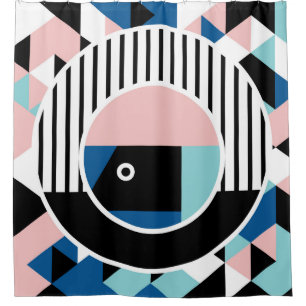 Memphis abstraktes Plakatdesign. Gesichtsgeometrie Duschvorhang