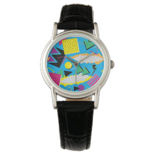 Memphis-Art-80er abstrakte helle Farbe rund Armbanduhr