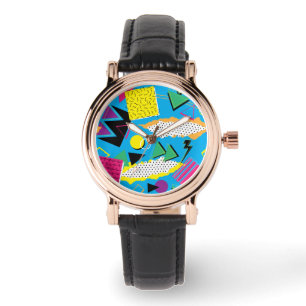 Memphis-Art-80er abstraktes helles Farbquadrat Armbanduhr