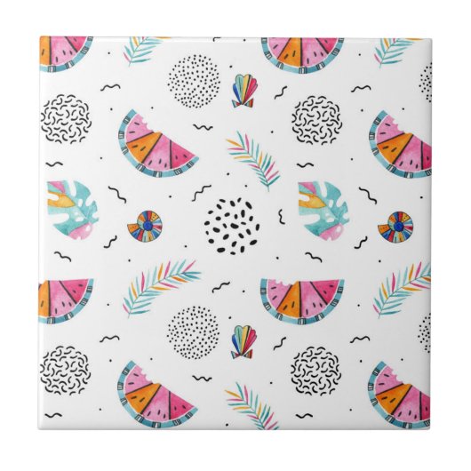 Memphis-Art-tropisches Sommer-Muster Fliese (Vorderseite)