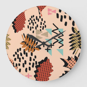Memphis Autumn: Muster geometrischer Blätter Große Wanduhr