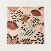Memphis Autumn: Muster geometrischer Blätter Wandteppich (Vorderseite (Horizontal))