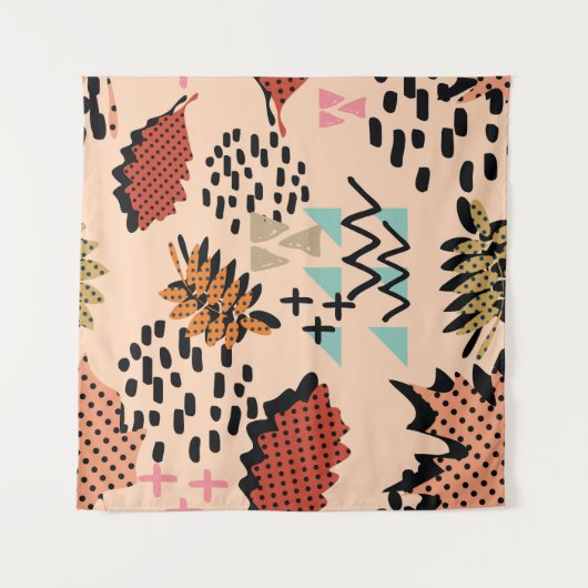 Memphis Autumn: Muster geometrischer Blätter Wandteppich (Vorderseite)