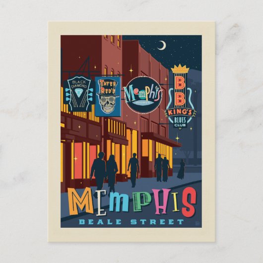 Memphis | Beale Street Neon Postkarte (Vorderseite)