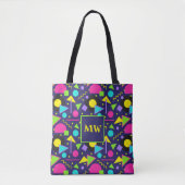 Memphis Blue Geometric Shapes 80er Monogram Tasche (Vorderseite)