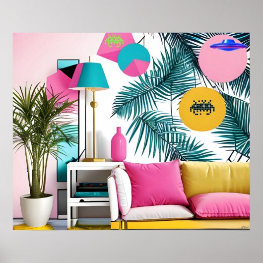 Memphis-Design-Party im Wohnzimmer Poster (Vorne)