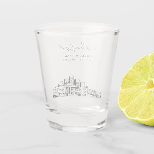 Memphis Gastgeschenk Hochzeit Personalisiert Cheer Schnapsglas (Rückseite)