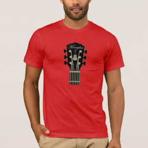 Memphis-Gitarren-Schwarz-Grau auf Rot T-Shirt