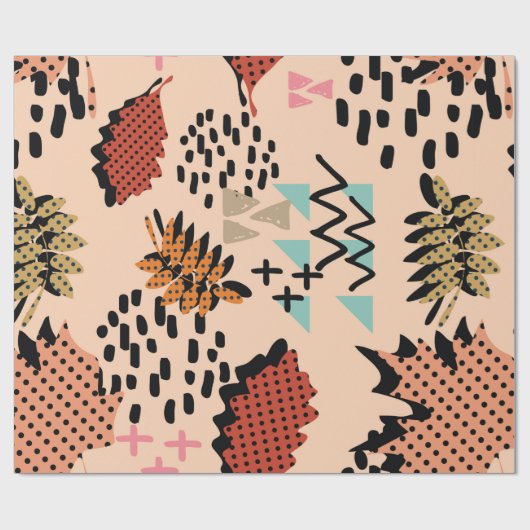 Memphis Herbstlaub und Blätter mit Geomet Geschenkpapier (Flach)