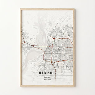 Memphis Karte Druck Tennessee Poster Wandkunst Ges