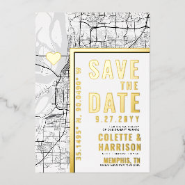 Memphis Liebe Locator | Hochzeitsstichtag speicher Folieneinladung