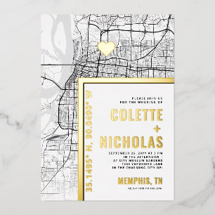 Memphis Love Locator Stadt-Themen-Hochzeit Folieneinladung