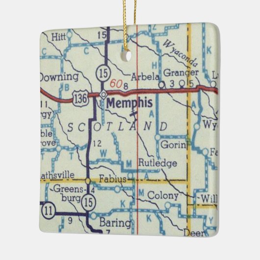 Memphis MO Vintag Map Keramikornament (Links)