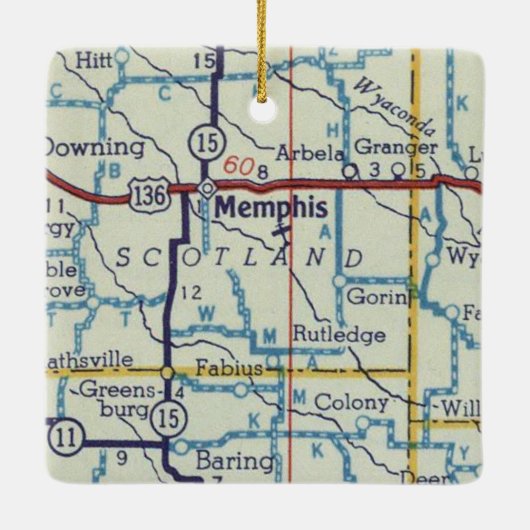 Memphis MO Vintag Map Keramikornament (Rückseite)