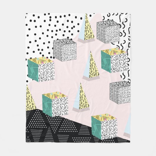 Memphis-Muster mit geometrischer, raster, gestreif Fleecedecke (Vorderseite)