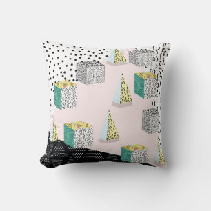 Memphis-Muster mit geometrischer, raster, gestreif Kissen