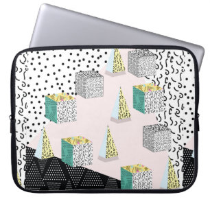 Memphis-Muster mit geometrischer, raster, gestreif Laptopschutzhülle