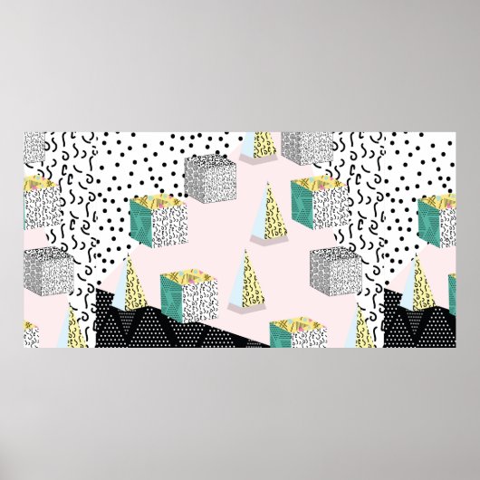 Memphis-Muster mit geometrischer, raster, gestreif Poster (Vorne)