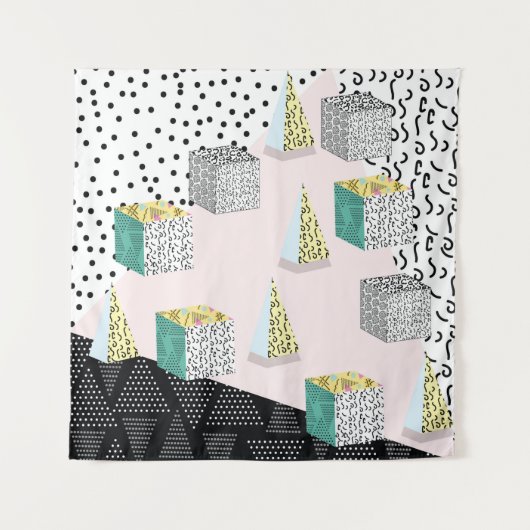 Memphis-Muster mit geometrischer, raster, gestreif Wandteppich (Vorderseite)