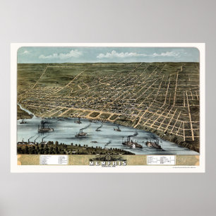 Memphis, panoramische Karte TN - 1870 Poster