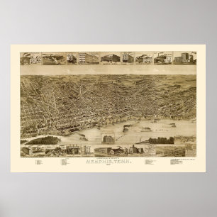 Memphis, panoramische Karte TN - 1887 Poster