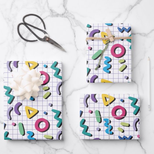 Memphis Pattern Geschenkpapier Set (Vorderseite)