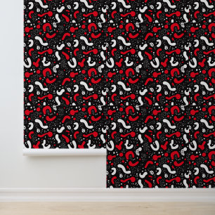 Memphis Pattern: Modernes Schwarz, Rot und Weiß Tapete