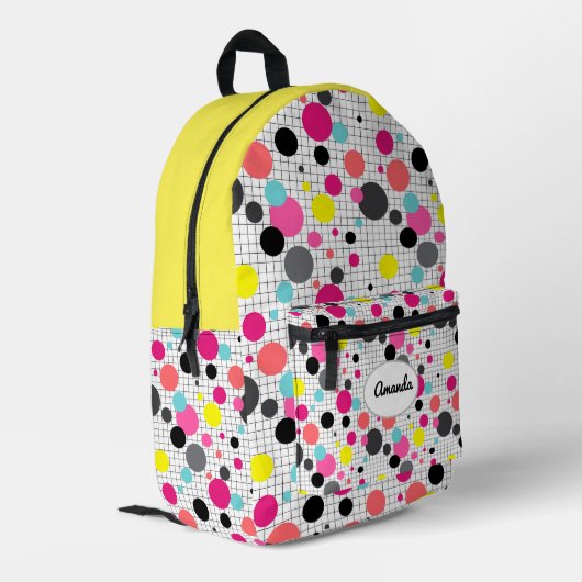 Memphis polka dots Papiertasse Bedruckter Rucksack (Rückseitige Ecke links)