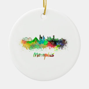 Memphis skyline im Watercolor Keramik Ornament