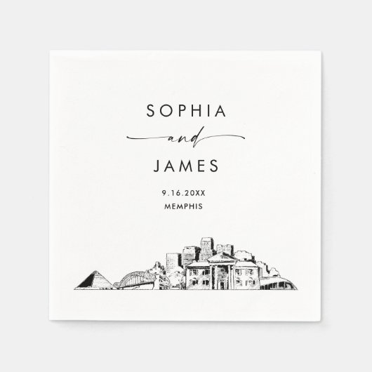 Memphis Skyline Modern Wedding Cocktail Serviette (Vorderseite)