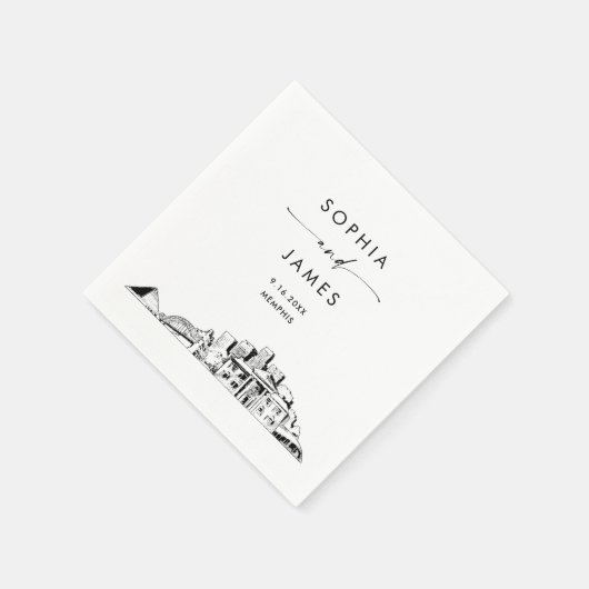 Memphis Skyline Modern Wedding Cocktail Serviette (Ecke)