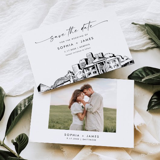 Memphis Skyline Wedding Save the Date Card Einladung