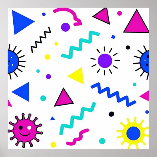 Memphis-Stil Retro-Virus-Muster Neon Poster (Vorne)