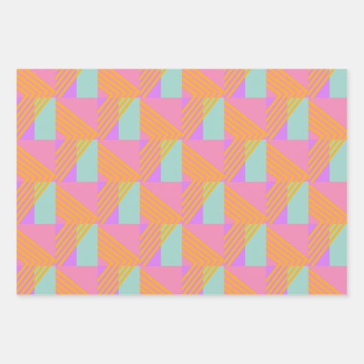 Memphis Style 90er Throwback farbiges Muster Geschenkpapier Set (Vorderseite)