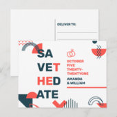 Memphis Style Abstrakt Blue & Red Wedding Rettete  Ankündigungspostkarte (Vorne/Hinten)