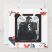 Memphis Style Abstrakt Blue & Red Wedding Save The Date (Rückseite)