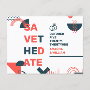 Memphis Style Abstrakt Red & Blue Wedding Rettete  Ankündigungspostkarte