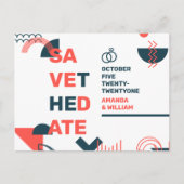 Memphis Style Abstrakt Red & Blue Wedding Rettete  Ankündigungspostkarte (Vorderseite)