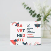 Memphis Style Abstrakt Red & Blue Wedding Rettete  Ankündigungspostkarte (Stehend Vorderseite)