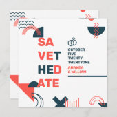 Memphis Style Abstrakt Red & Blue Wedding Save The Date (Vorne/Hinten)
