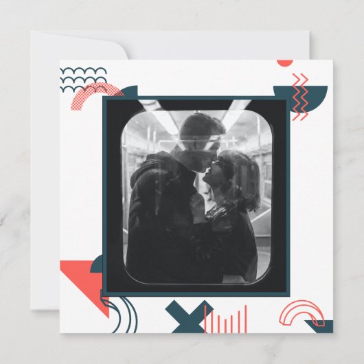 Memphis Style Abstrakt Red & Blue Wedding Save The Date (Rückseite)