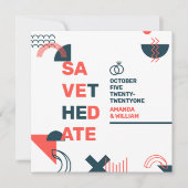 Memphis Style Abstrakt Red & Blue Wedding Save The Date (Vorderseite)