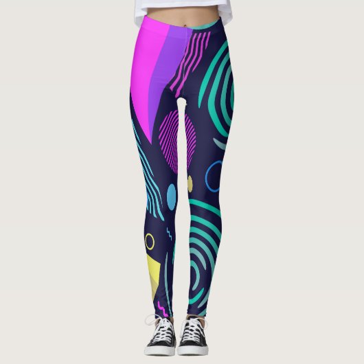 Memphis Style Geometric Shapes Leggings (Vorderseite)