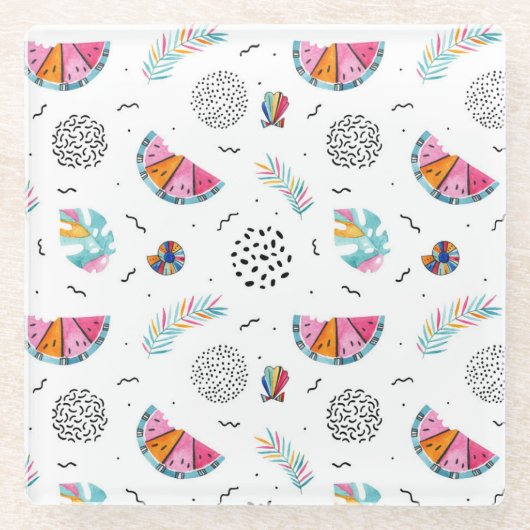Memphis Style Tropical Summer Patches Glasuntersetzer (Vorderseite)