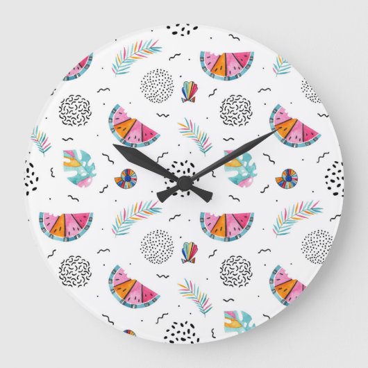 Memphis Style Tropical Summer Pattern Große Wanduhr (Vorderseite)