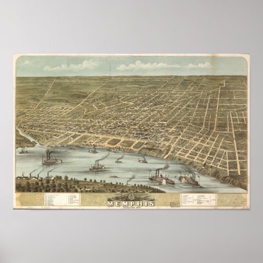 Memphis Tennessee 1870 Antike Panoramakarte Poster (Vorne)