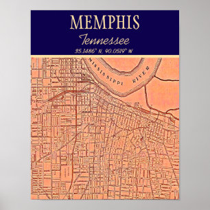 Memphis Tennessee Karte Poster