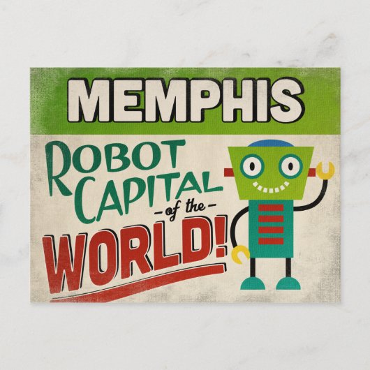 Memphis Tennessee Robot - Funny Vintag Postkarte (Vorderseite)