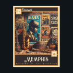 Memphis, Tennessee | VINTAG Postkarte<br><div class="desc">Mit dieser faszinierenden Vintagen Postkarte gelangen Sie in die seelenvollen Gassen von Memphis, Tennessee. Mit einer zeitlosen Illustration der ikonischen Sehenswürdigkeiten von Memphis und der lebhaften Atmosphäre bietet diese Postkarte einen nostalgischen Einblick in das Herz der Bluff City. Von den rhythmischen Beats der Beale Street bis zur majestätischen Silhouette des...</div>